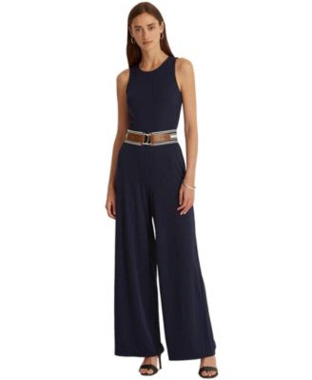 Lauren Ralph Lauren Women's French Navy Jersey Jumpsuit w/ Belt, Size Small